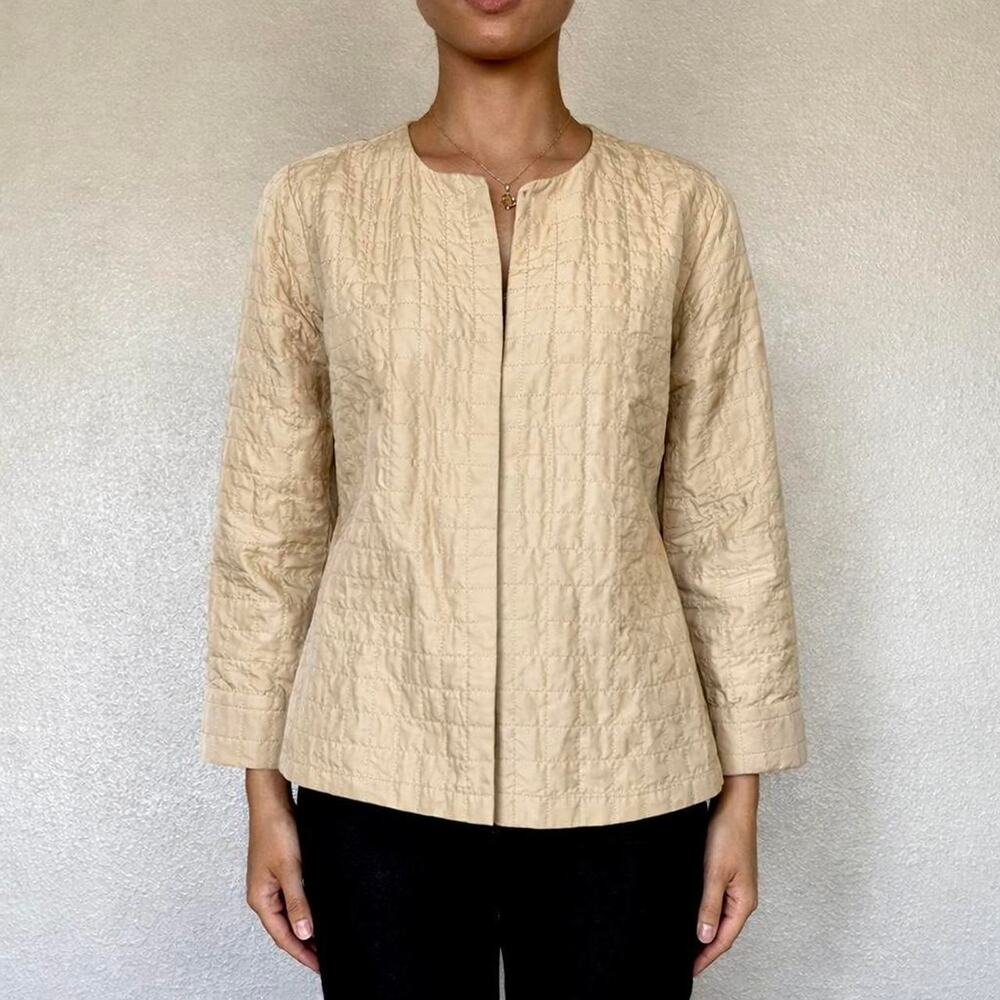 Rare Vintage Eileen Fisher 100% Silk Beige Quilted Lightweight Jacket Size L